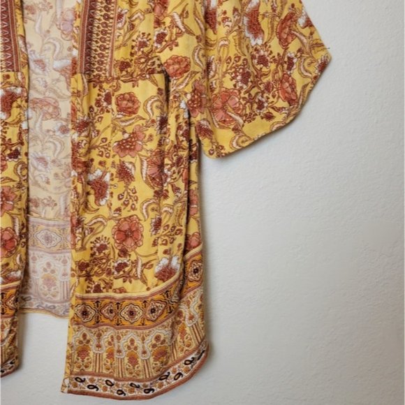 ROSE Gold Floral Open Front Kimono Top Fall Boho - Picture 6 of 9